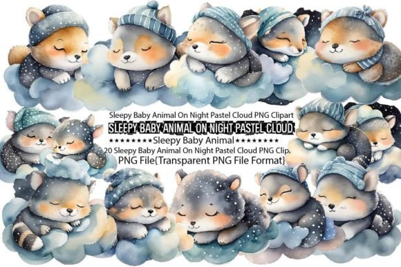 Download Sleepy Baby Animal on Night Pastel Cloud - Pastel Collection