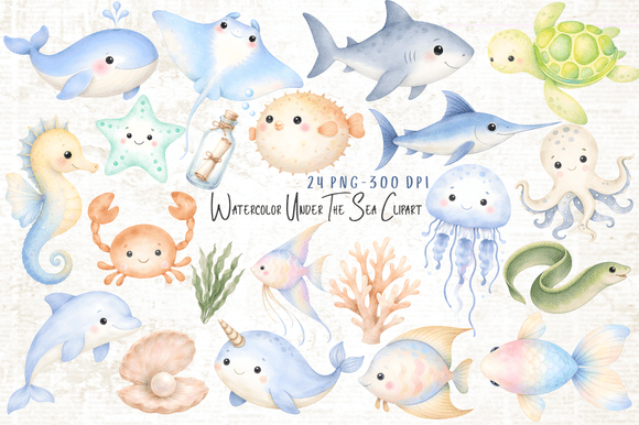 Download Watercolor Under the Sea Clipart Bundle - Under the sea Collection