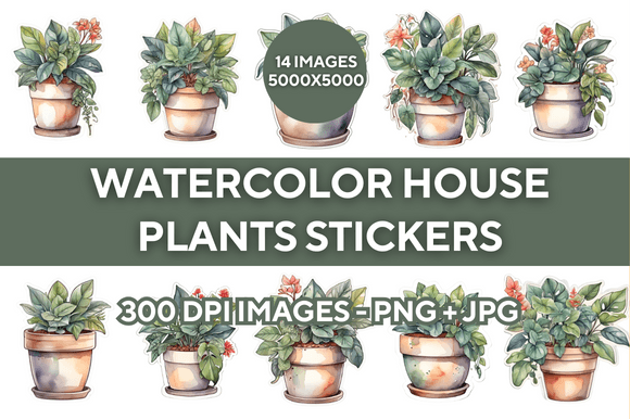 Download Watercolor House Plants Stickers Bundle - Plant Collection