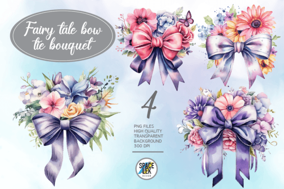 Download Watercolor Fairy Tale Bow Tie Bouquet Sublimation - Watercolor fairy tale Collection